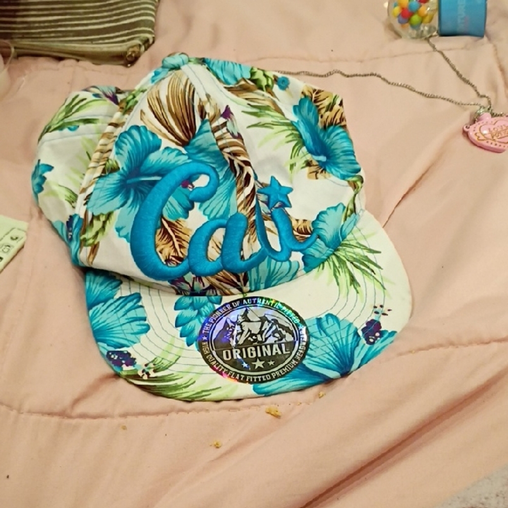 Blue And White Floral Snapback For Women With Stickr